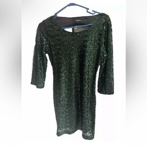 Express green long sleeve mini cocktail dress emerald size 6 sequin sparkle